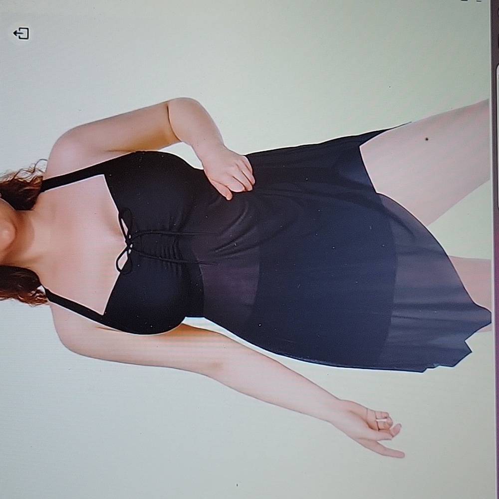 Daci black plus size swim dress top mesh flowing skirt adjustable strap 28W New…